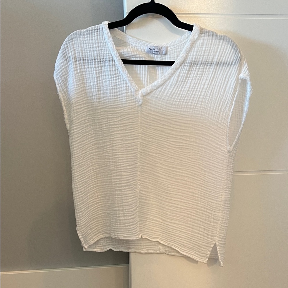 Michael Stars Crinkled White V-Neck Blouse